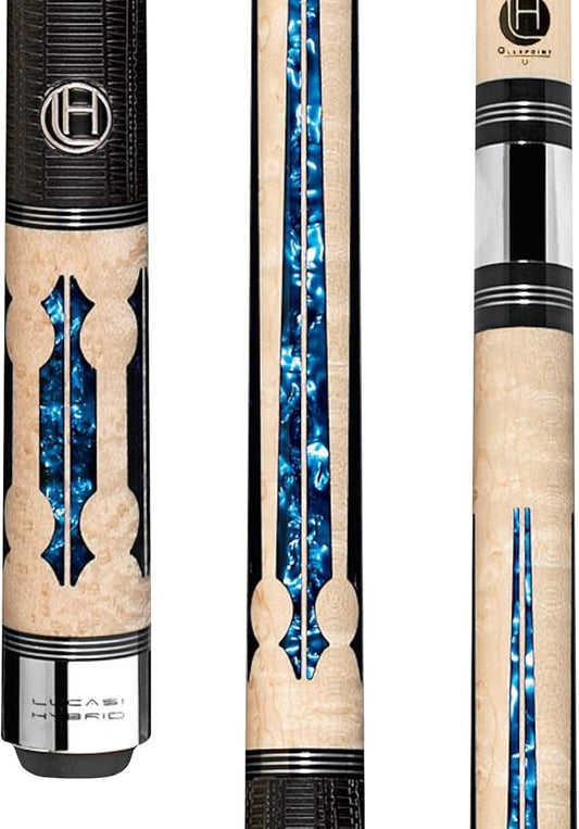 Lucasi Hybrid LHC97 Natural Birds-Eye Maple with Blue Crushed Velvet Inlays Technology Cue