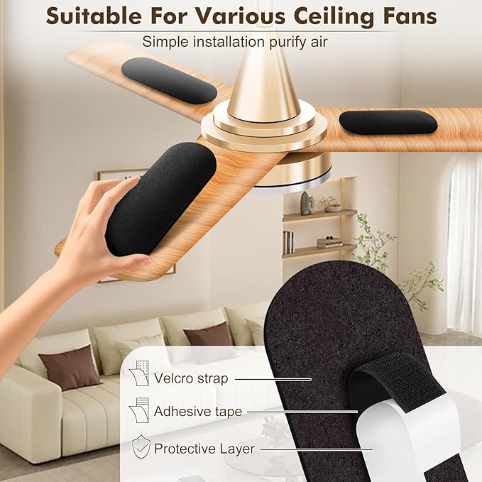 Dualshine 15 Pack Ceiling Fan Filters for Blades, Universal Ceiling Fan Filters, Activated Coconut Shell Carbon Air Purifiers for Office, Kitchen, Common Household Contaminants
