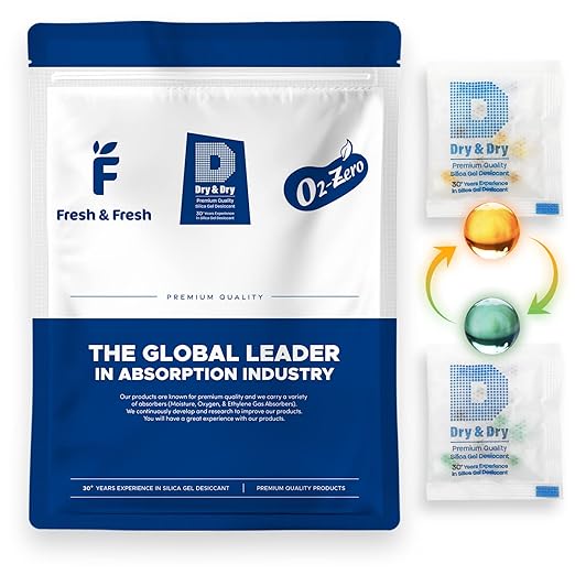 Dry & Dry 3 Gram [500 Packets] Premium Orange Indicating Silica Gel Packets Desiccants - Food Safe Silica Packets Silica Gel Silica Gel Packets