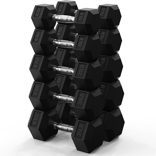 PAPABABE Hex Dumbbell Set 45-550 lb, Rubber Encased Home Gym Dumbbells, Weights Dumbbells for Women & Men, Hand Weight for Strength Training-FlexoryFit