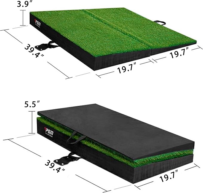 PGM 40"x 40" Golf Practice Mat - 4 Adjustable Simulation Slopes Golf Mats - Golf Hitting Mat - Golf Mats Practice Indoor Outdoor - Golf Training Mat - Golf Swing Trainer Aid