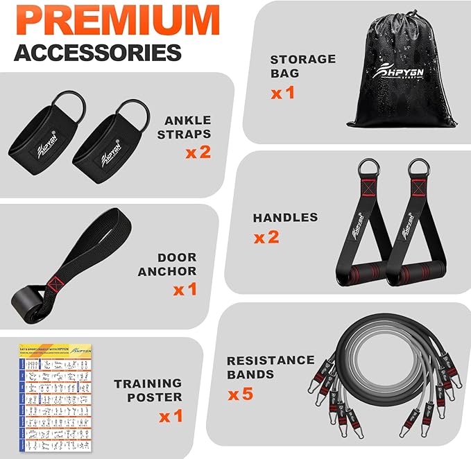 HPYGN Resistance Bands, Exercise Bands with Handles, Fitness Bands, Workout Bands with Door Anchor and Ankle Straps, for Heavy Resistance Training, Physical Therapy, Shape Body, Yoga, Home Workout Set-FlexoryFit