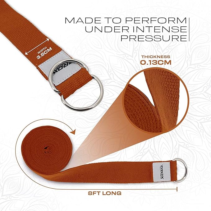 RDX 8ft Yoga Strap with D-Ring Buckle, Durable Polyester Cotton Adjustable Belts for Stretching Pilates Dance Gymnastics General Fitness Holding Poses Flexibility Physical Therapy, Home Gym Workout-FlexoryFit