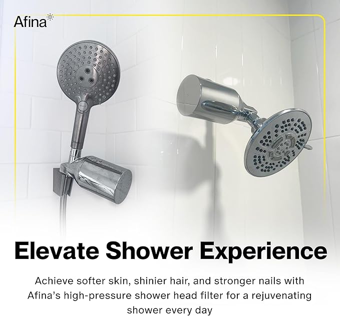 Afina Shower Filter - Shower Head Filter for Hard Water | High Pressure Shower Water Filter - Improves Skin & Hair by Removing Chlorine & Heavy Metals, Transform Your Shower Head with Filters (Black)