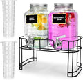 1 Gallon Glass Drink Dispensers For Parties 2PACK.Beverage Dispenser，Drink Dispenser With Stand And Stainless Steel Spigot 100% Leakproof.Glass Drink Dispenser With Ice Cylinder. Lemonade