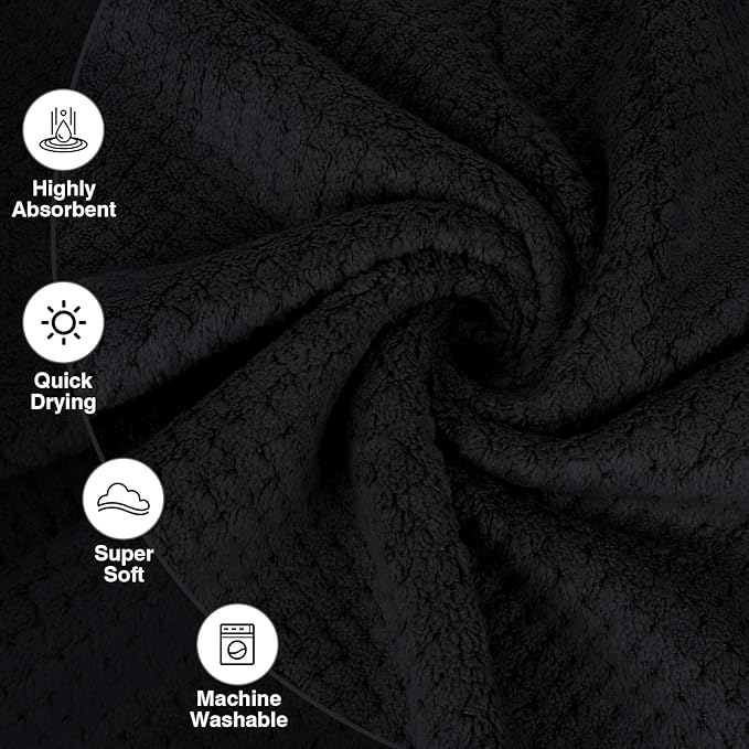 HOMEXCEL Black Gym Towels 6 Packs, (16x27 inches) Highly Absorbent Yoga Towel, Ultra Soft Hand Towels for Daily Use, Fast Drying Microfiber Workout Towels for Gym, Spa, Fitness, Camping, Hotel-FlexoryFit