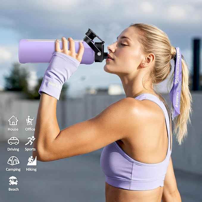Kodrine Water Bottle with Straw, 24 oz Glass water Bottle with 2 Lids Bamboo Straw Lid and Spout Lid with Handle, 32 oz Clear Water Bottle Glass for Sports Travel, Waterbottle with Time Marker-FlexoryFit