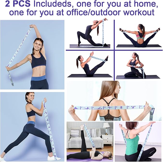 Elastic Yoga Stretching Strap with Loops, CEILIWEN Stretch Straps For Physical Therapy, Pilates Stretch Band, Elastic Exercise Bands, Leg Stretching Strap, Stretch Resistance Bands For Exercise-FlexoryFit