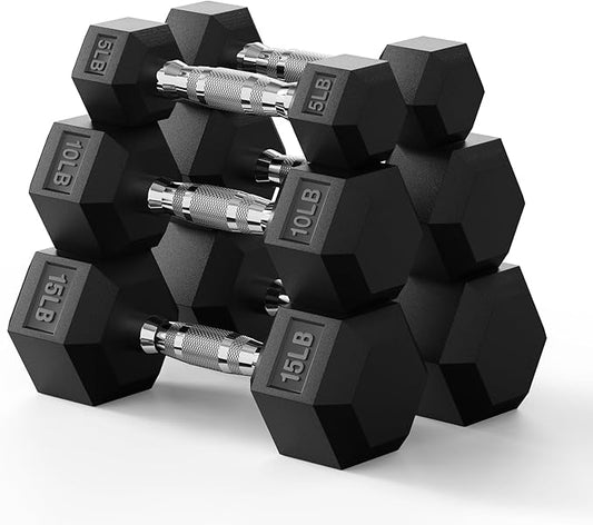 PAPABABE Hex Dumbbell Set 45-550 lb, Rubber Encased Home Gym Dumbbells, Weights Dumbbells for Women & Men, Hand Weight for Strength Training-FlexoryFit