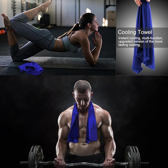 Biange Cooling Towel (Pack of 20, 40"x12") with Pouches for Sports, Workout, Fitness, Gym, Yoga, Golf, Pilates, Travel, Camping & More-FlexoryFit