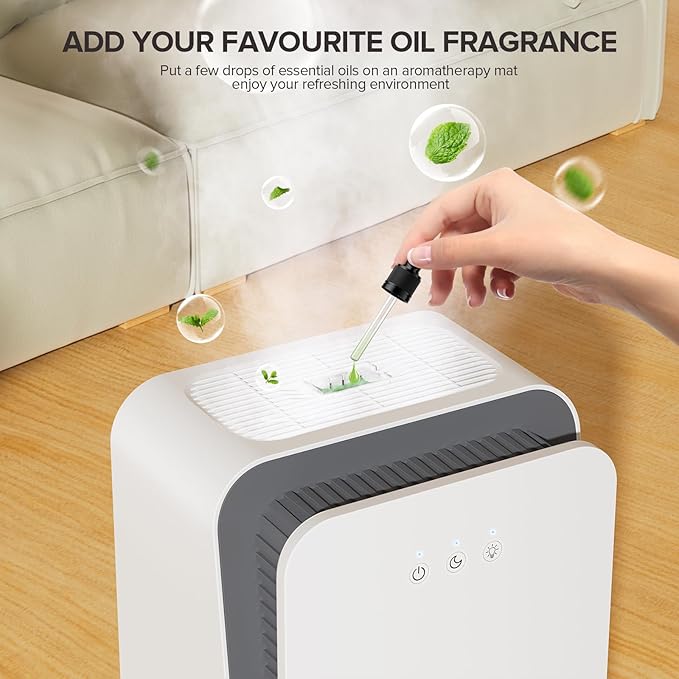 Dehumidifier for Home, 1000 sq.ft Dehumidifier with Auto Shut Off, 7-Color LED Light Built-in Aromatherapy Diffuser, Ultra-Quiet Dehumidifiers for Bedroom, Bathroom, Basement (Pale White)