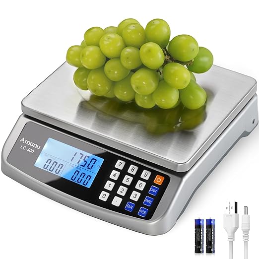 110lb Food Scale, Commercial Kitchen Scale with Price Computing, Plug-in Usable, 0.05oz/1g, 304 Stainless Steel, for Cooking, Vegetables, Farm, Industry, Counting. LC300-FlexoryFit