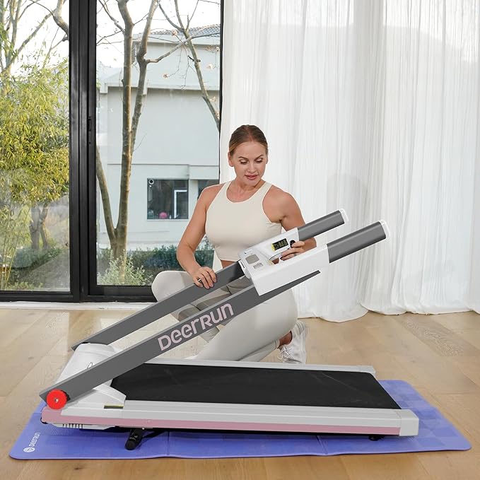 DeerRun Treadmills for Home with Incline and Handles, 3.5 HP Foldable Treadmill 350 LBS Weight Capacity for Small Spaces, Folding Running Machine with Smart APP-FlexoryFit