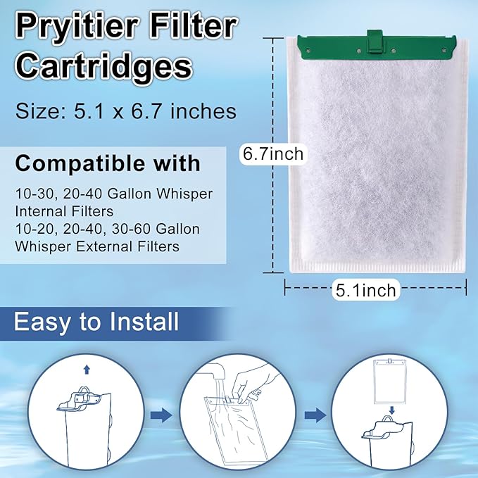 16 Pack Aquarium Filter Cartridge for Whisper Bio-Bag Filters, Large Replacement Filter Cartridges for Whisper Filters 20i,40i/IQ20,30,45,60/PF20,30,40,60 and ReptoFilter