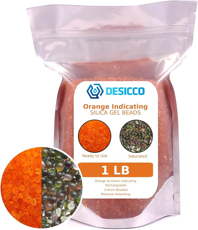 Silica Gel Beads Orange, 3-5mm | Orange Silica Gel Beads Turn to Green to Indicate Reactivation. Reusable Desiccant Beads Rechargeable Moisture Absorber Silica Gel (1.0 lb)