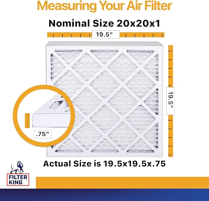 Filter King 20x20x1 Air Filter | 6-PACK | MERV 13 HVAC Pleated A/C Furnace Filters | MADE IN USA | Actual Size: 19.5 x 19.5 x .75"