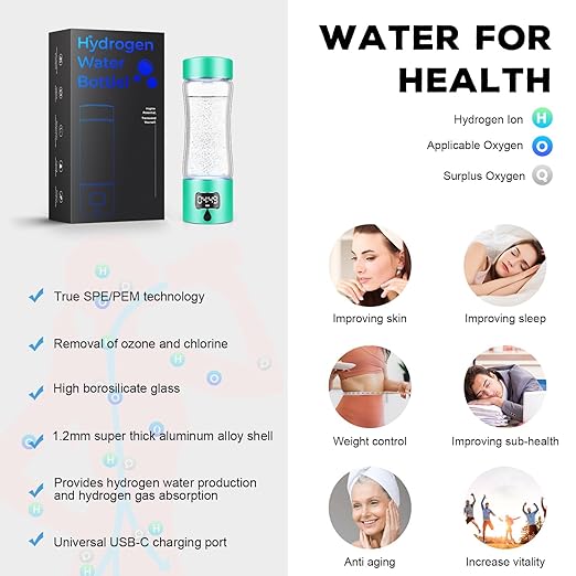Hydrogen Water Bottle Generator with SPE/PEM Technology, Portable H2 Water Ionizer Machine, Birthday,Xmas Gift for Family Friends Office Travel Sports (Green, 9.05*Φ2.63in)