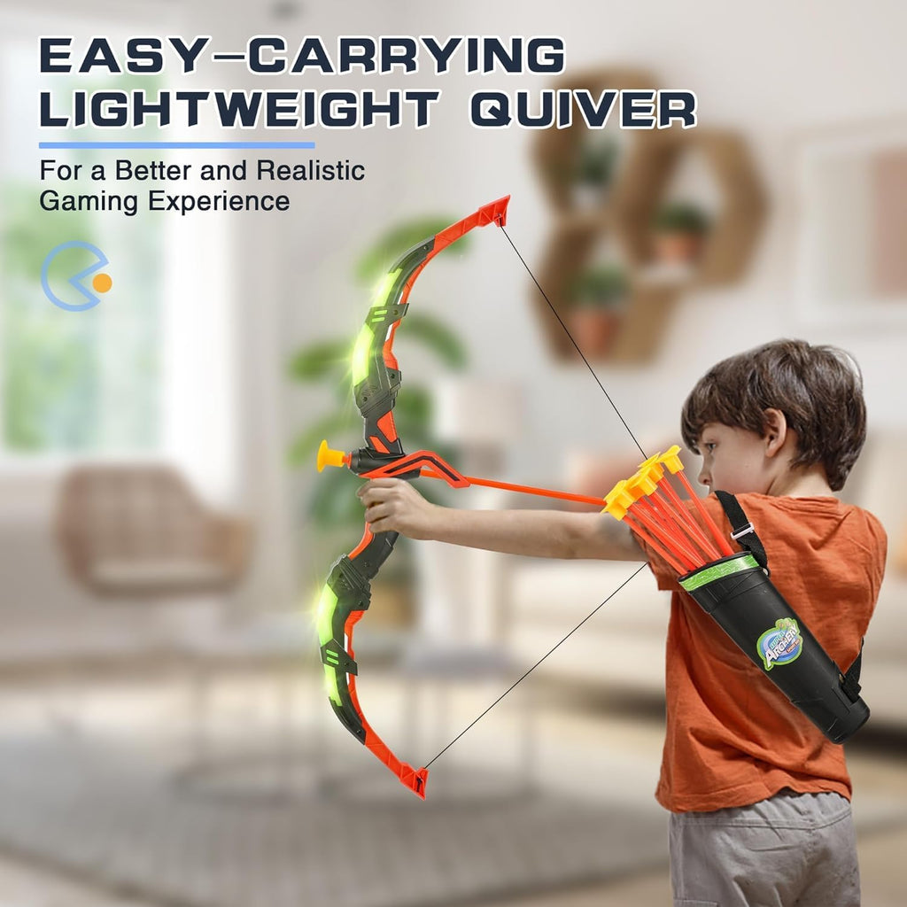 Bow and Arrow Set for Kids, 2-Pack LED Light Up Archery Set with 20 Suction Cup Arrows, Indoor and Outdoor Toy for Boys Girls Age 4-8 8-12 with Standing Target&2 Quivers, Birthday Gift 3-12 Years Old