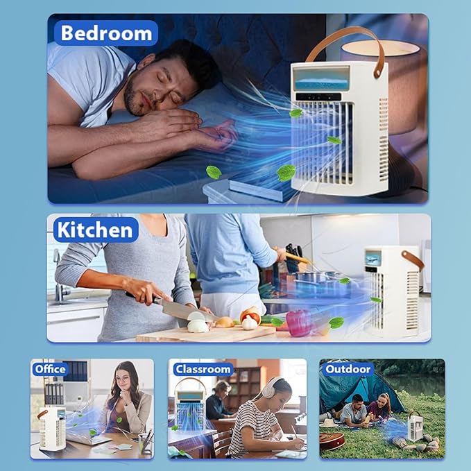 Portable Air Conditioners, air cooler, 1000ML Cooling fan Air Conditioner, 5 Wind Speed & 7 LED Light, 3 Cool Mist& 2/4/6 Timer, USB Cooling Fan for home office outdoor