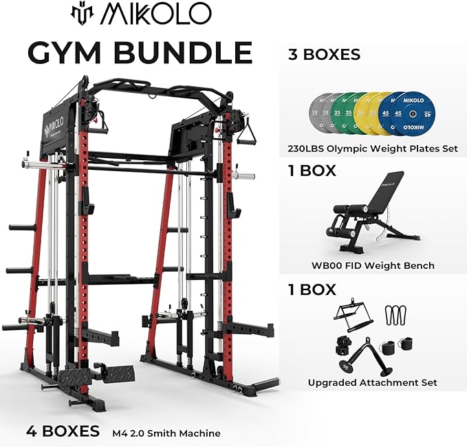 Mikolo M4 2.0 Smith Machine, All-in-One Power Cage with Independent Dual Pulley System, Multi-Function Home Gym Workout Cage for Cable Crossover-FlexoryFit
