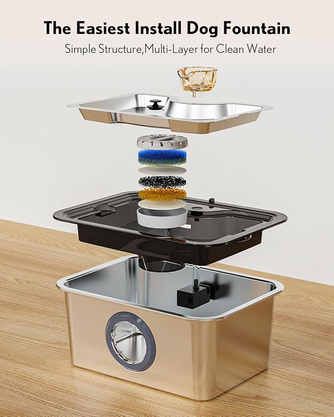 Dog Water Fountain for Large Dogs Stainless Steel 3 Gallon 12L Extra Big Pet Water Bowl Dispenser,Cat Drinking Fountains with Filters for Small Medium Large Dogs and Multi-Pet,Ultra-Quiet Pump