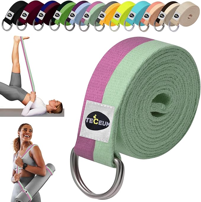 TECEUM Yoga Strap & Mat Strap – 2 IN 1 – Cotton – 6 ft 8 ft 10 ft (30+ colors) – Adjustable Non-Slip Belt for Yoga, Pilates, Stretching, Physical Therapy, Fitness & Home Workout – For Carrying Mats-FlexoryFit