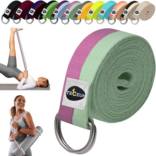 TECEUM Yoga Strap & Mat Strap – 2 IN 1 – Cotton – 6 ft 8 ft 10 ft (30+ colors) – Adjustable Non-Slip Belt for Yoga, Pilates, Stretching, Physical Therapy, Fitness & Home Workout – For Carrying Mats-FlexoryFit