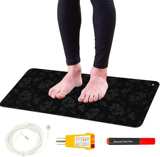 Grounding Mat for Feet, Chair & Yoga | Earthing Grounding Mat for Pain Anxiety Pain Relief, Inflammation | Spacious Grounding Pads for Sleep & Wellness | Includes Grounding Tester, Cable & Mat Tester-FlexoryFit