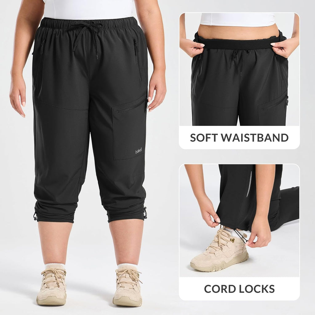 baleaf Plus Size Pants for Women Hiking Cargo Water Resistant UPF 50+ Cargo Joggers Zipper Pockets