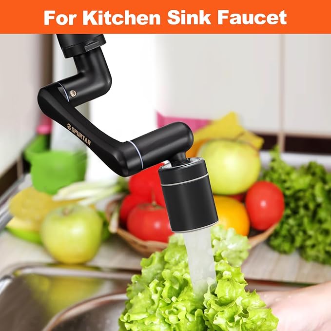 Spurtar 1440° Swivel Bathroom Faucet Extender | Fits G1/2" 55/64" 15/16" Threads | NOT fit for Delta, Moen, Kohler | 2-Spray Mode Faucet Aerator | Black (HHW0001BK)