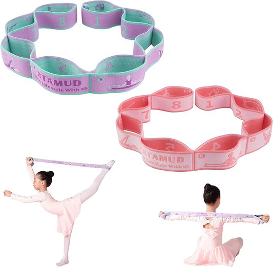 2 PCS Stretch Strap for Kids Dance Elastic Band for Children Gymnastics Stretching Strap Kids Stretching Bands Multi-Loop Adjustable Exercise Bands Stretching Resistance Ballet Bands -8 Loops-FlexoryFit