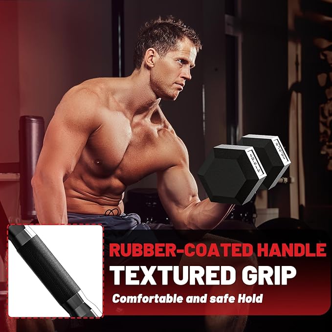 PAPABABE Hex Dumbbell Set 45-550 lb, Rubber Encased Home Gym Dumbbells, Weights Dumbbells for Women & Men, Hand Weight for Strength Training-FlexoryFit