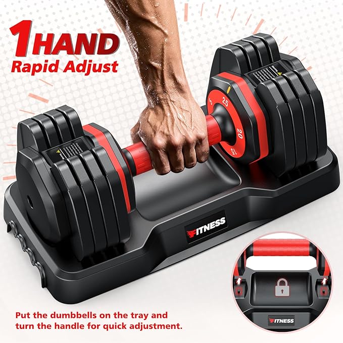 Adjustable Dumbbells Set of 2, 1 Hand Adjustable Weights Dumbbells Set, 5 in 1/10 in 1 Free Dumbbell with Anti-Slip Texture Handle, 25/55/80lb Pair Weight Set For Home Gym Suit both Men and Women-FlexoryFit