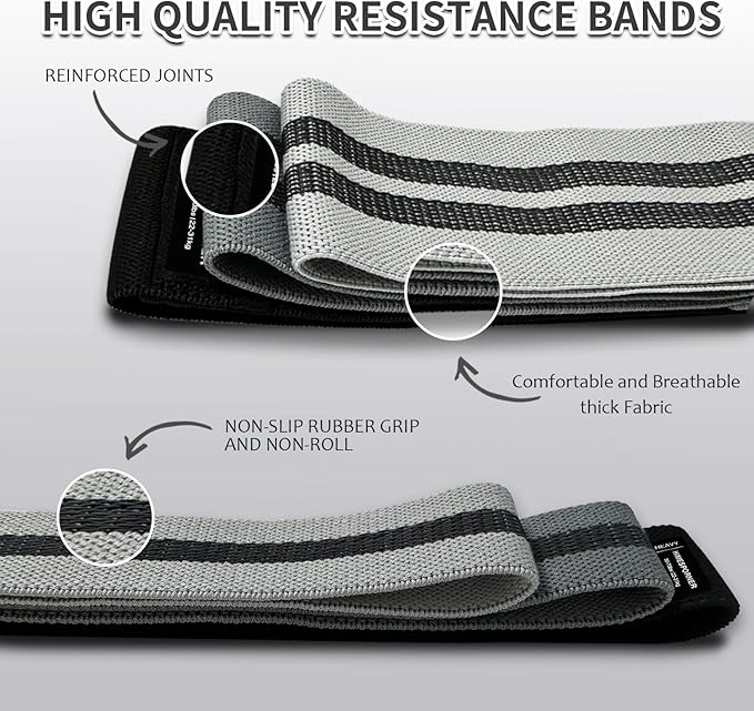 Wide Fabric Resistance Bands Set for Working Out, Non-Slip Exercise Booty Bands for Women & Men Leg and Glutes with Hair Ties and Tape Measure - for Home Gym Workout, Yoga, Pilates-FlexoryFit
