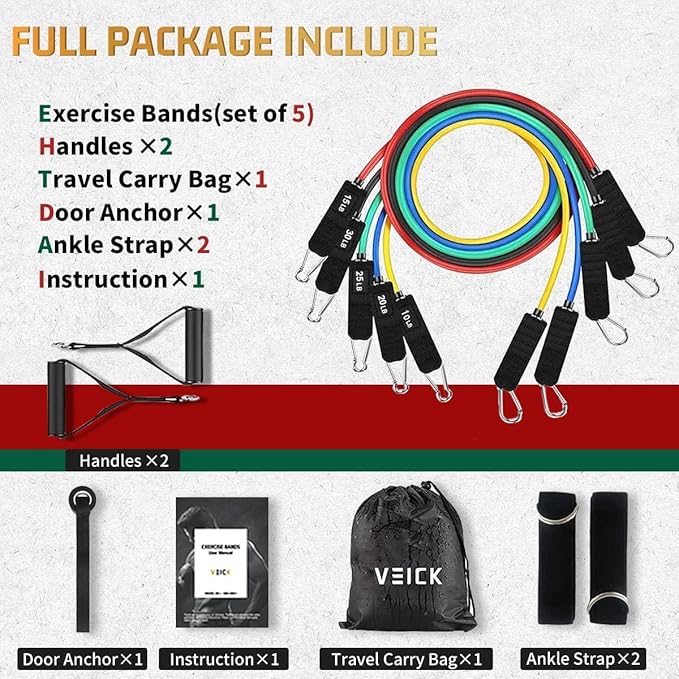 VEICK Resistance Bands, Exercise Bands, Workout Bands, Resistance Bands for Working Out with Handles for Men and Women, Exercising Bands for Fitness Weights Work Out at Home-FlexoryFit