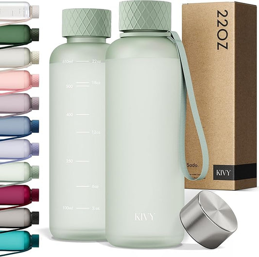 KIVY Slim Water Bottle 22oz [Lightweight & Shatterproof] - Small Drinking Waterbottle - Tritan Bottle Without Straw for School, Sport & Travel - Drinking Bottle Dishwasher Safe, BPA Free-FlexoryFit
