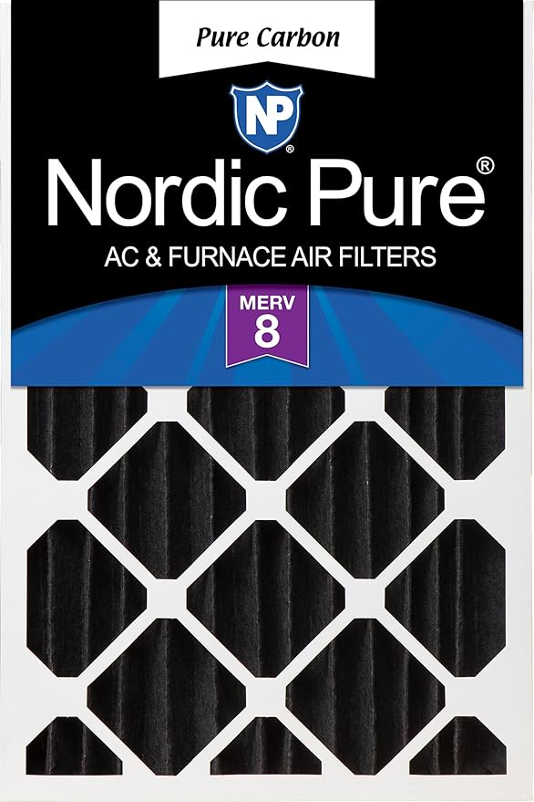 Nordic Pure 20x24x4 (Actual Size: 19 3/8 x 23 3/8 x 3 5/8) Pure Carbon Pleated Odor Reduction Merv 8 Furnace Filter 1 Pack