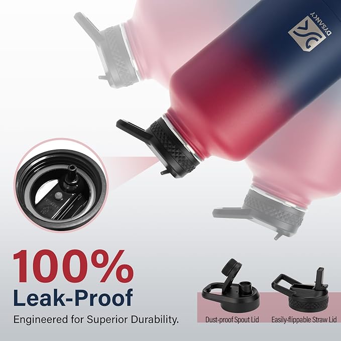 Insulated Water Bottle | Thickened Stainless Steel Vacuum Metal | Portable Sports Half Gallon Large Water Jug for Gym and Hiking with Straw, Carrier Bag, Handle Strap | BPA-Free 64 oz-FlexoryFit