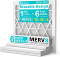 12x12x1 Refillable Air Filter Kit, MERV 8, 1 Reusable Frame ＆ 6 Refills, Fits Most AC HVAC Furnace Devices, Actual Size 11.75x11.75x0.75in