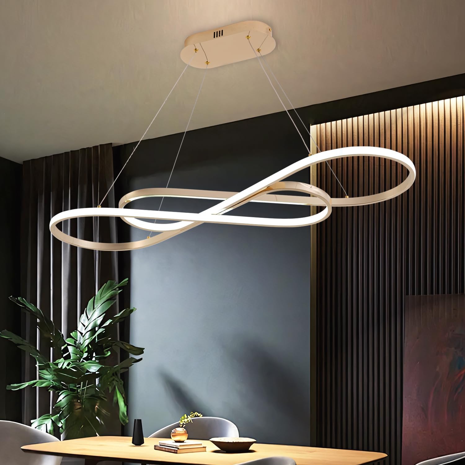 Modern Led Pendant Light for Kitchen Island Lighting Modern Gold Chandelier for Dining Room Light Fixture Over Table,Led Chandelier Light Fixture Height Adjusted (Electroplated Gold)