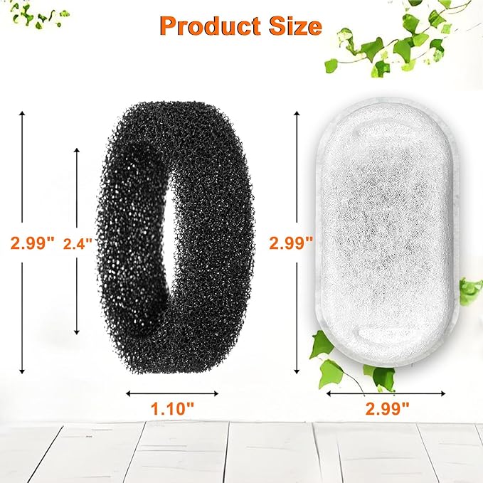 Cat Water Fountain Filters, 8 Filters+8 Sponge Replacement Filters for 108/3.2L and 67oz/2LStainless Steel Pet Water Dispenser for Dog (8 sets)