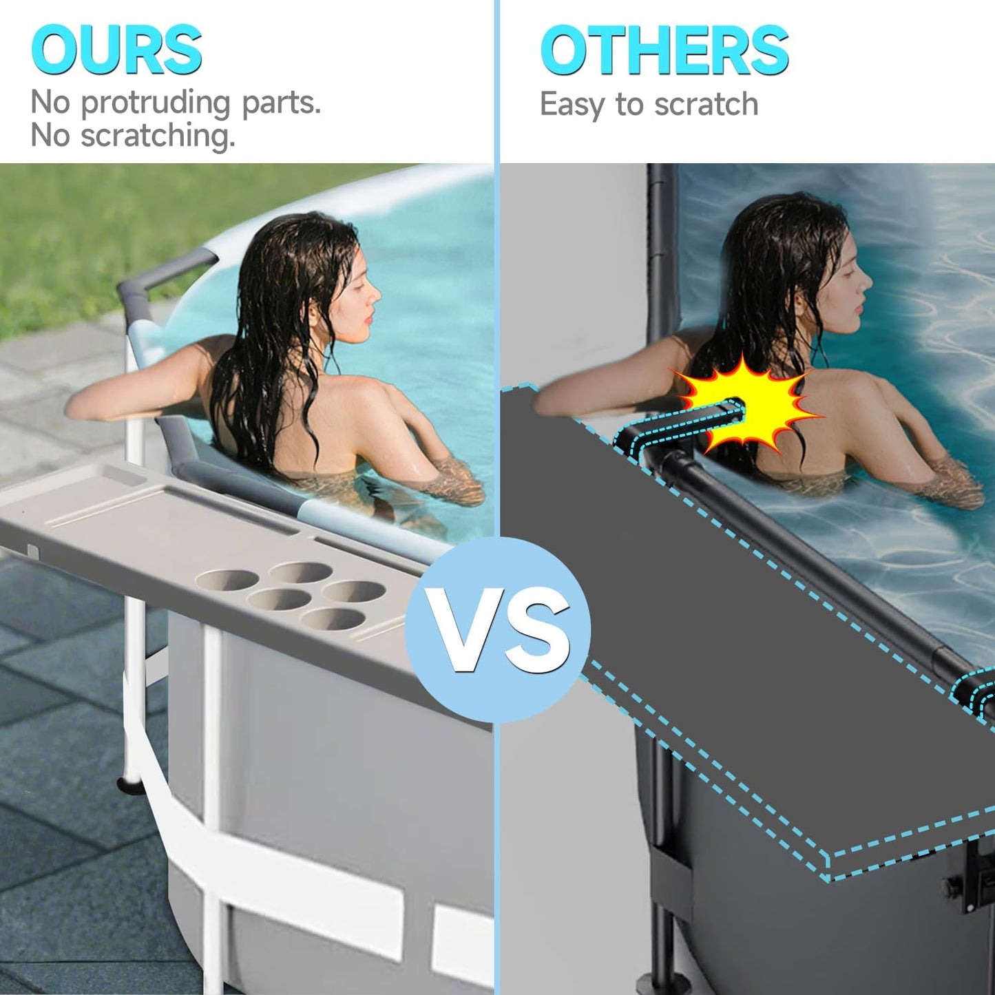 Above Ground Pool Bar Table, 2 in1 Poolside Drink Holder with 5 Cup Holders, Must Have Swimming Pool Accessories for Adults, Portable Swim Up Bar, 47×11in