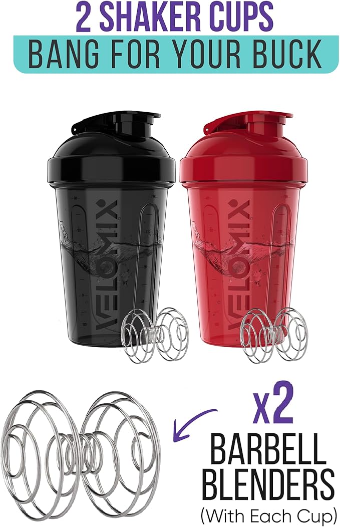'-2 Pack- 20 oz Protein Shaker Bottles for Protein Mixes - 2x Wire Whisk | Leak Proof Shaker Cups for Protein Shakes and Pre Workout | Protein Shaker Bottle Pack-FlexoryFit
