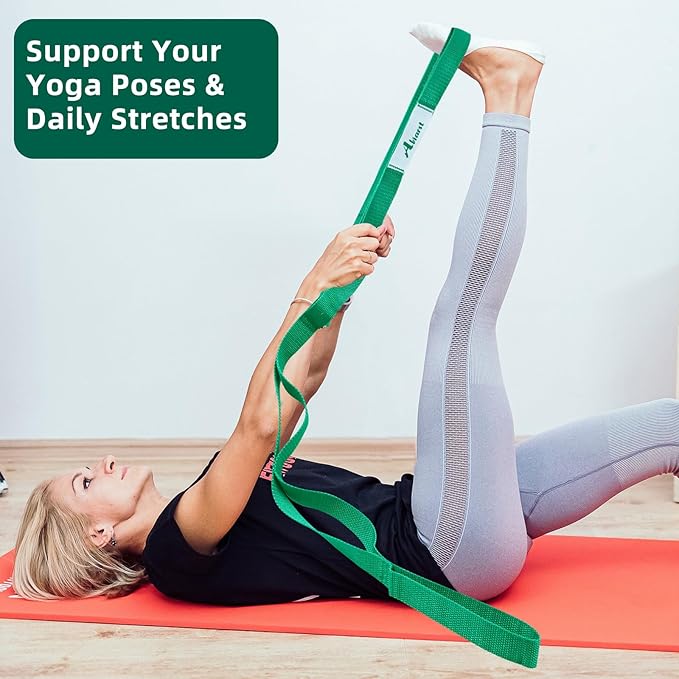 Stretching Strap Yoga Straps for Physical Therapy, 10 Loops Non-Elastic Stretch Band for Pilates, Flexibility, Exercise and Gymnastics-FlexoryFit