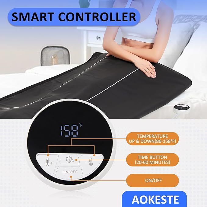 Sauna Blanket for Detoxification,Portable Blanket for Home Relaxation,Indoor Person PU Thermal Sauna for Body Recovery,86-158℉ Temp Range, 20-60 Minutes Timer,6.2ft×2.7ft