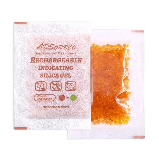 Adsorbco Rechargeable Desiccant, Indicating Silica Gel Packets, Moisture Absorbers for Storage, Gun Safe Dehumidifiers (30, 10g)