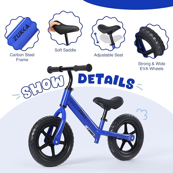 12 inch Toddler Balance Bike Adjustable Handlebar & Seat Anti-Slip Grip Suitable for 2-5 Years Old with Footrest Lightweight for Tolddlers Boys Girls Multiple Colors to Choose-FlexoryFit