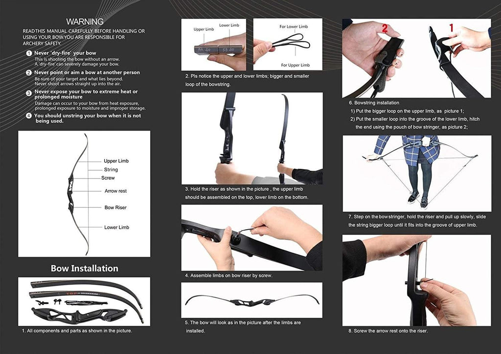 TOPARCHERY Archery 56" Takedown Hunting Recurve Bow Metal Riser Right Hand Black Longbow