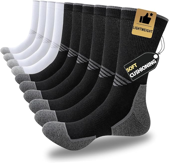 JOYNÉE 5/10 Pairs Mens Lightweight Athletic Crew Socks Cushioned Breathable Long Socks for Sports Running-FlexoryFit