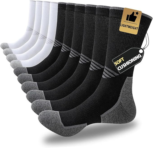 JOYNÉE 5/10 Pairs Mens Lightweight Athletic Crew Socks Cushioned Breathable Long Socks for Sports Running-FlexoryFit